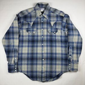 Rockmount Ranch Wear Blue Grey Plaid Western Flannel Shirt Snap Small USA